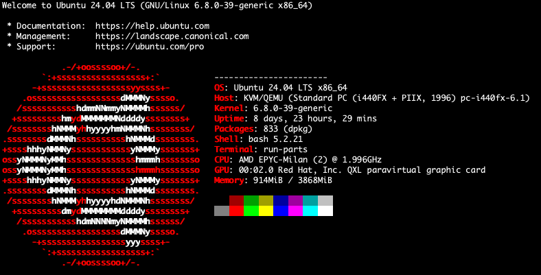 Screenshot showing Neofetch output