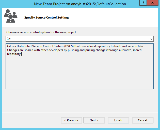 Screenshot of Visual Studio showing the new project from Git dialog