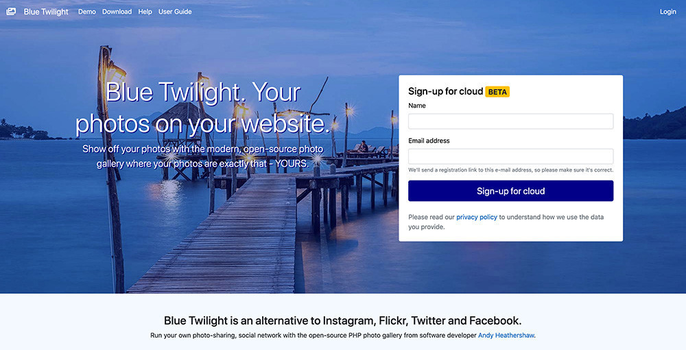 Screenshot of the Blue Twilight website