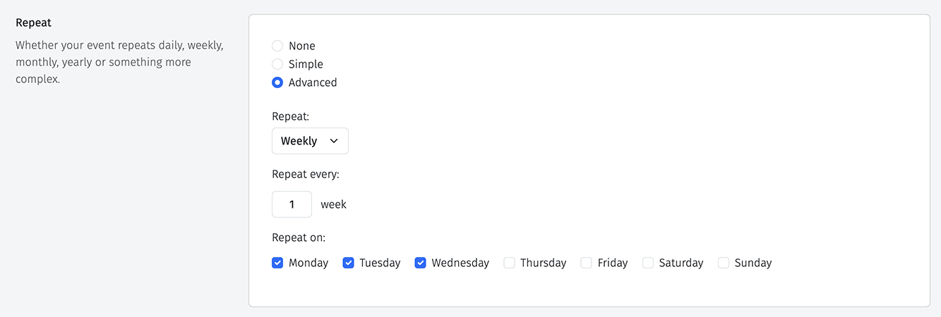 Screenshot showing advance weekly reminders in Simply Remind Me