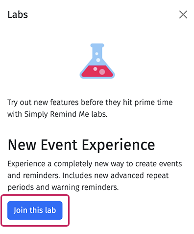 Screenshot showing joining a new lab in Simply Remind Me