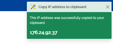 Screenshot showing the copying of an IP address in Solid Tools for Developers