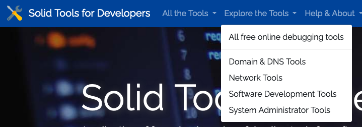 Screenshot of the Solid Tools for Developers Explore menu