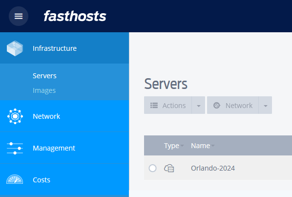 Screenshot of the Fasthosts cloud panel showing your Edition 2 VPS